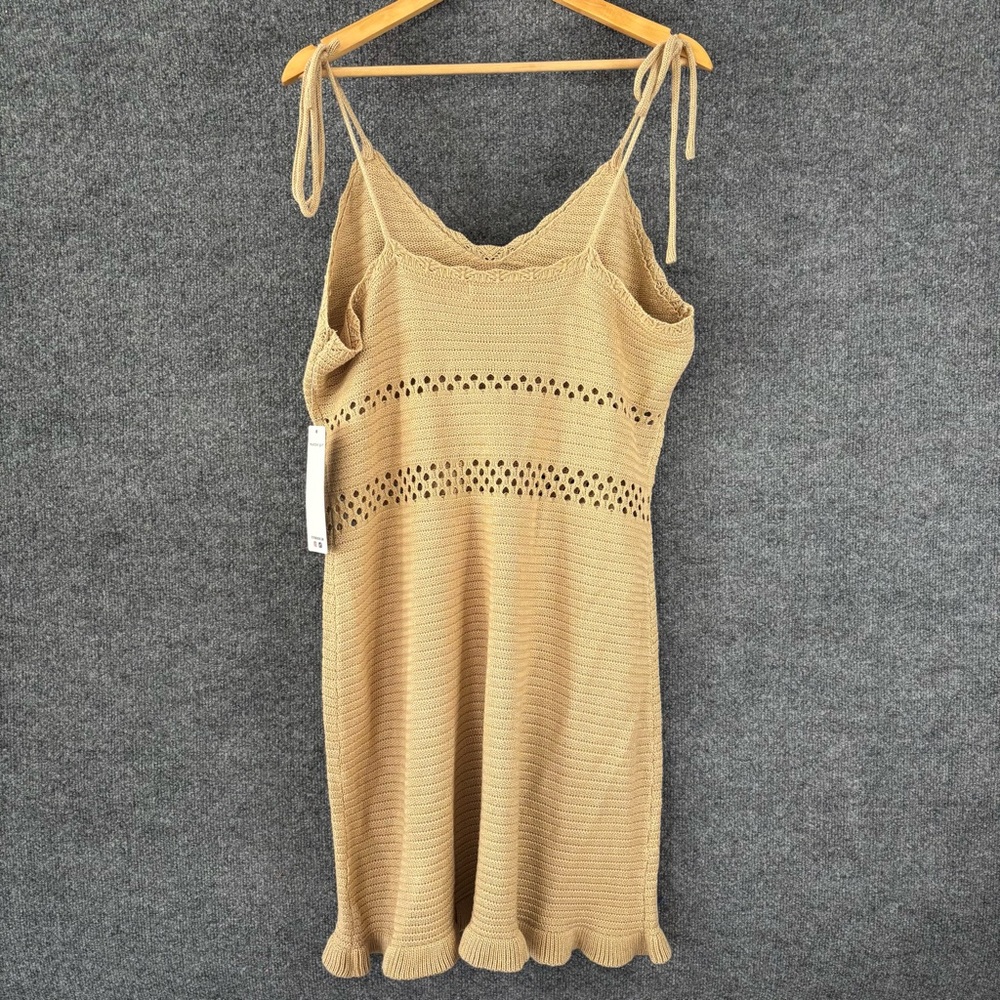 Madden Girl Womens Crochet Cami Mini Dress Size 2X Tan Boho Beach Vacation - Picture 2 of 7